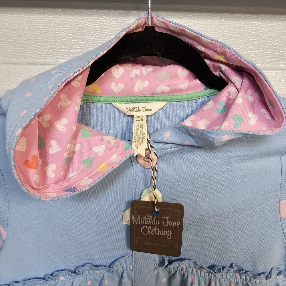 Matilda Jane New Dream Girls Chasers Cool Morning Jacket Size 10 Pink Blue Dots